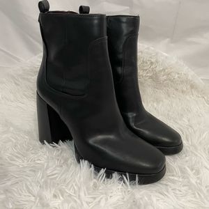 Zara Platform Leather High-Heel Ankle Boots 7-7.5